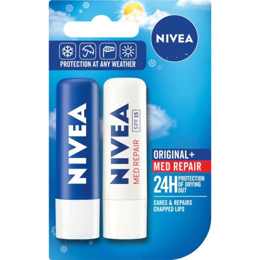 Nivea Original + Med Repair Lip Balm Set 2 x 5.5ml