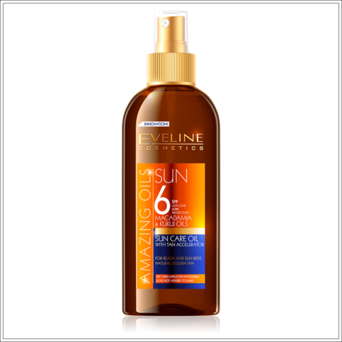 Eveline Amazing Oils Sun Care Oil With Tan Accelerator SPF6 For Beach and Sun Beds 150ml