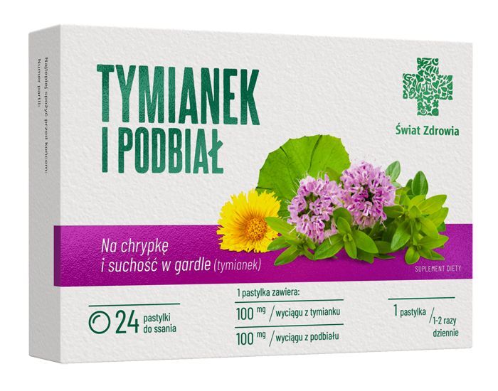 Thyme and Coltsfoot Lozenges for Hoarse and Dry Throat Swiat Zdrowia 24 lozenges